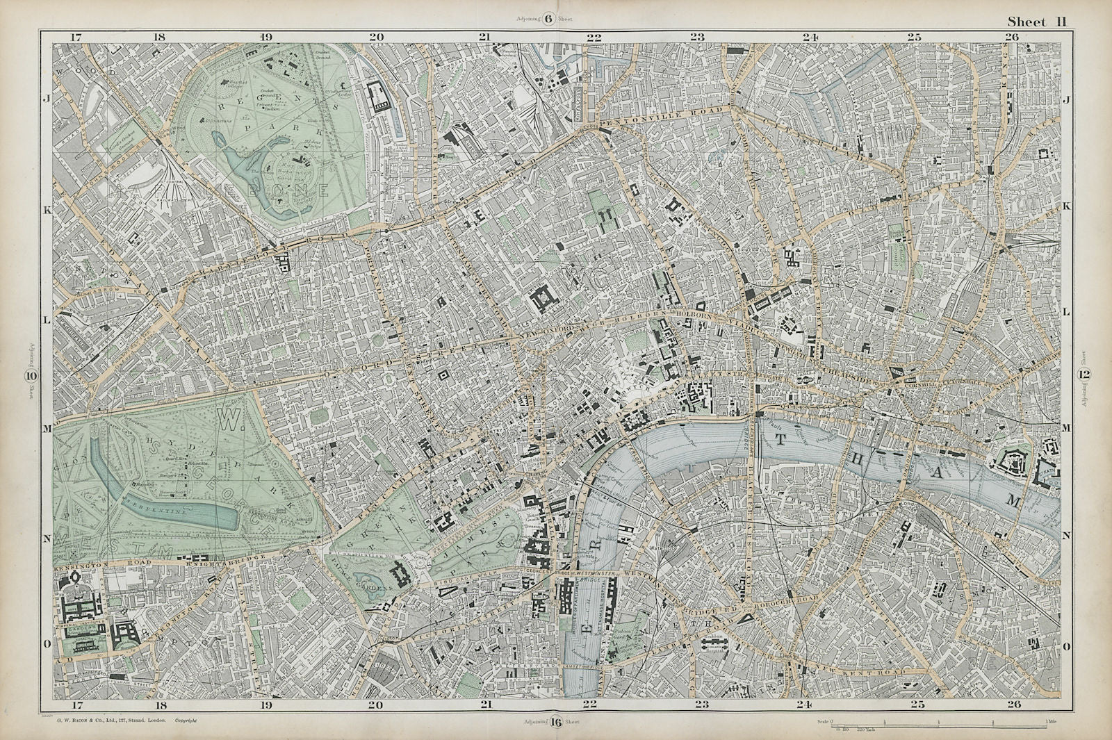CENTRAL LONDON West End City Southwark Westminster Shoreditch. BACON  1906 map